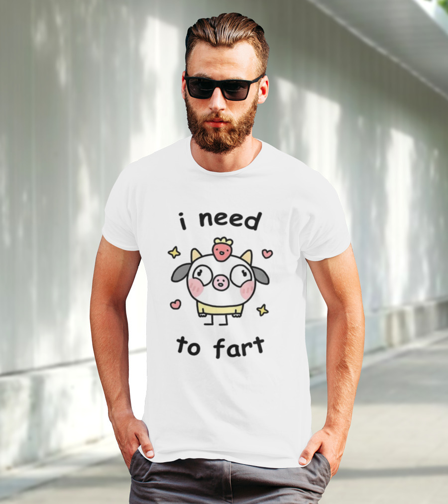 Stinky Katie I Need A Fart Cute Cartoon Pig With Hearts And Stars T-Shirt