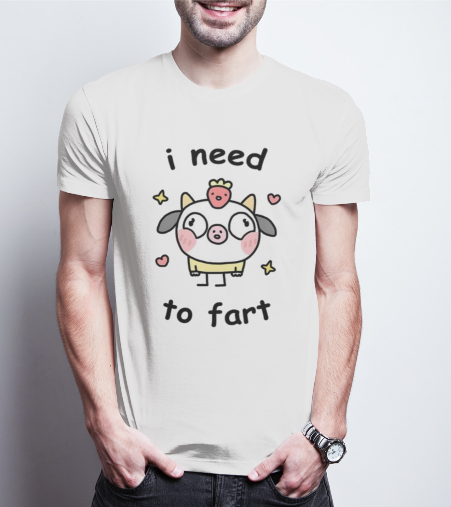 Stinky Katie I Need A Fart Cute Cartoon Pig With Hearts And Stars T-Shirt