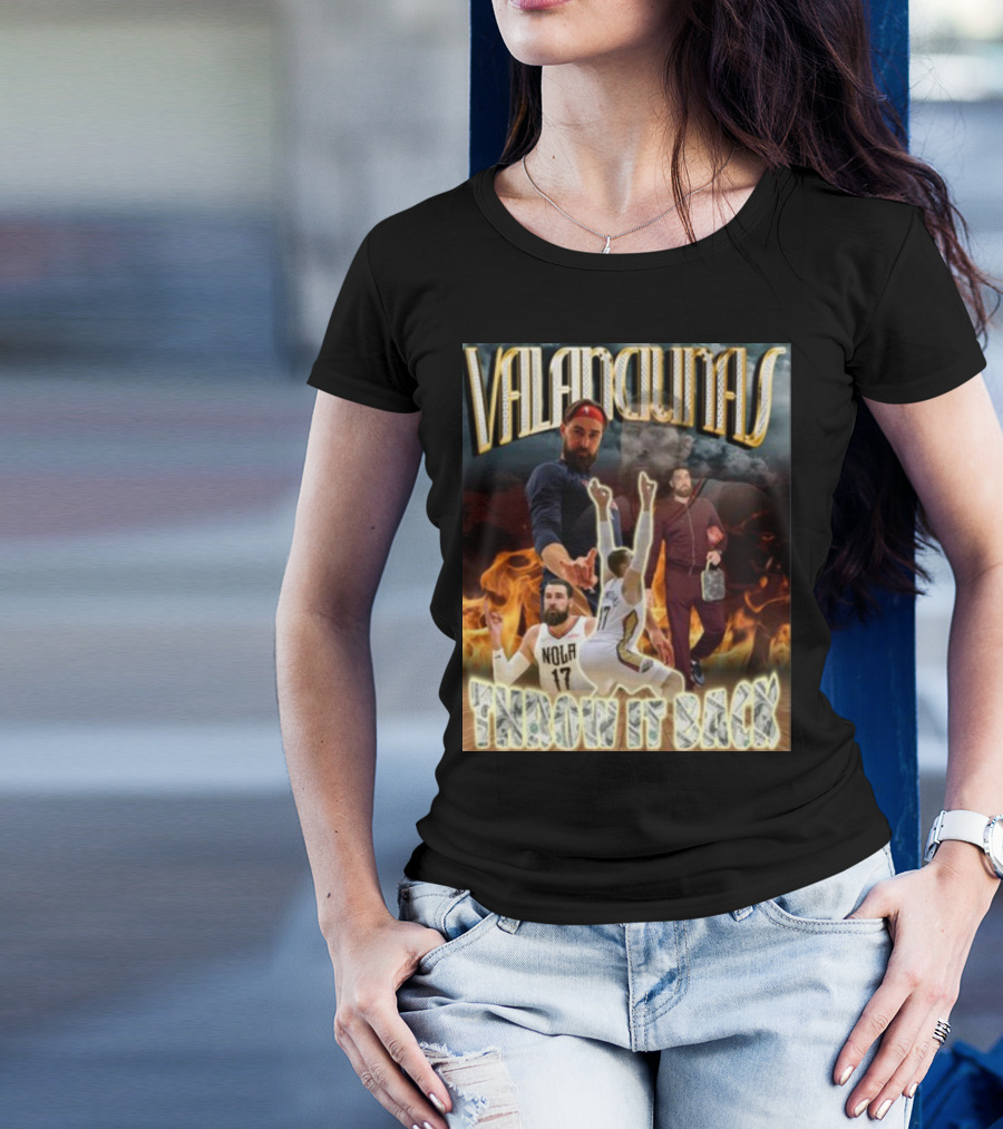 Valanciunas Throw It Back NOLA 17 Basketball Flames T-Shirt