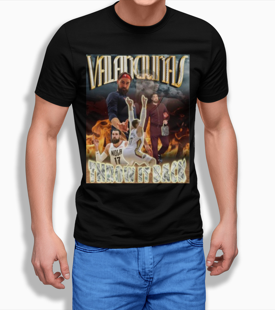 Valanciunas Throw It Back NOLA 17 Basketball Flames T-Shirt