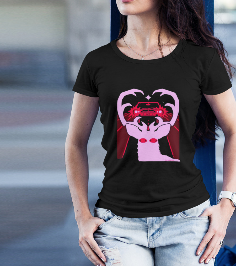 Eyes On The Back Of My Head Stagsbane Pink Deer Antlers Car Red Taillights T-Shirt