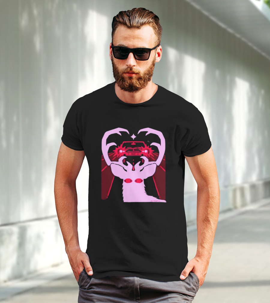 Eyes On The Back Of My Head Stagsbane Pink Deer Antlers Car Red Taillights T-Shirt