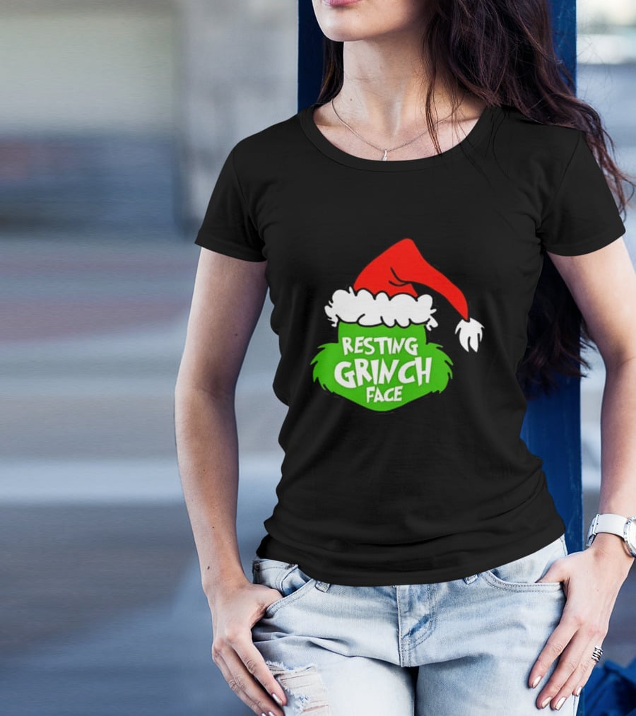 Resting Grinch Face Santa Hat Christmas T-Shirt
