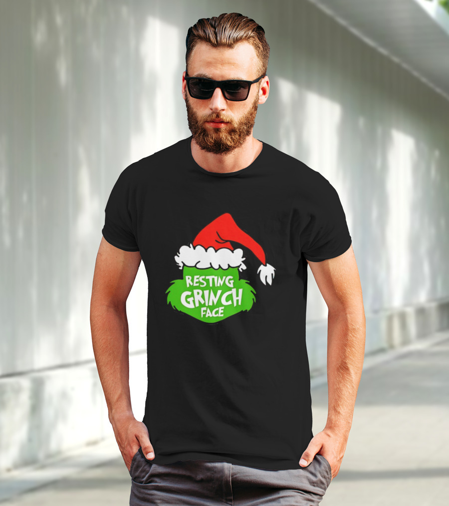 Resting Grinch Face Santa Hat Christmas T-Shirt