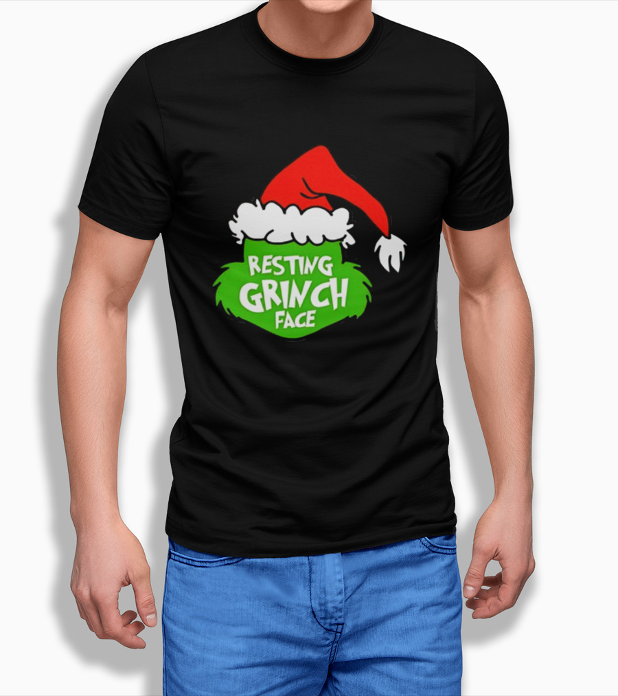 Resting Grinch Face Santa Hat Christmas T-Shirt