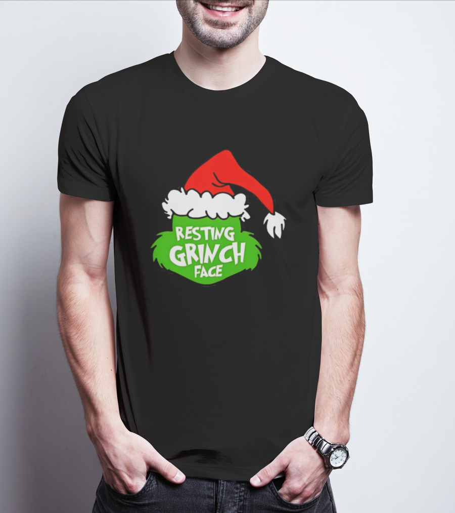 Resting Grinch Face Santa Hat Christmas T-Shirt