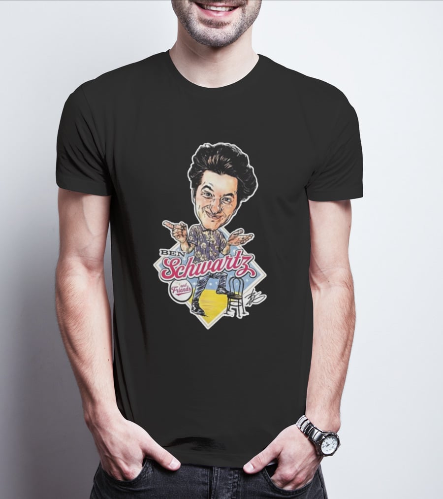 Ben Schwartz Character Illustration With Yellow Stage And Blue Chair T-Shirt