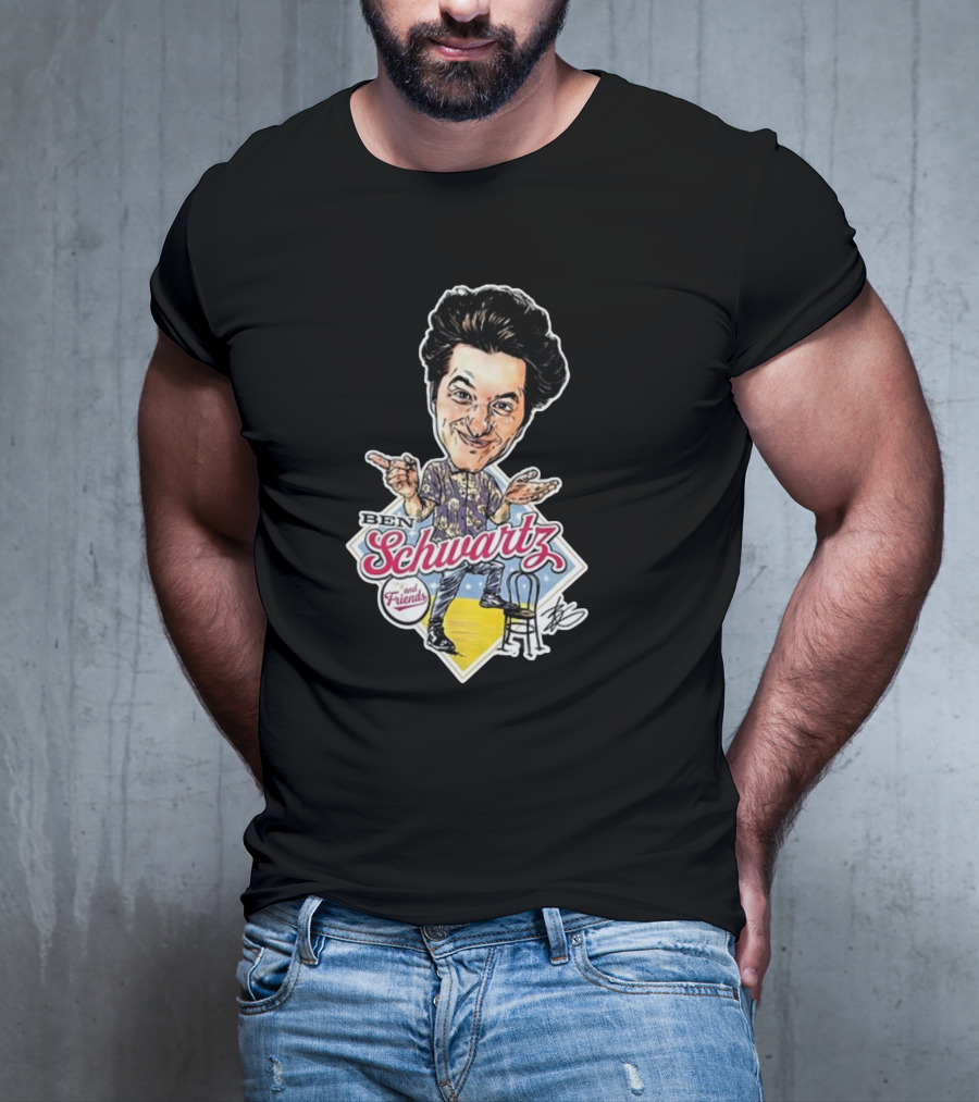 Ben Schwartz Character Illustration With Yellow Stage And Blue Chair T-Shirt