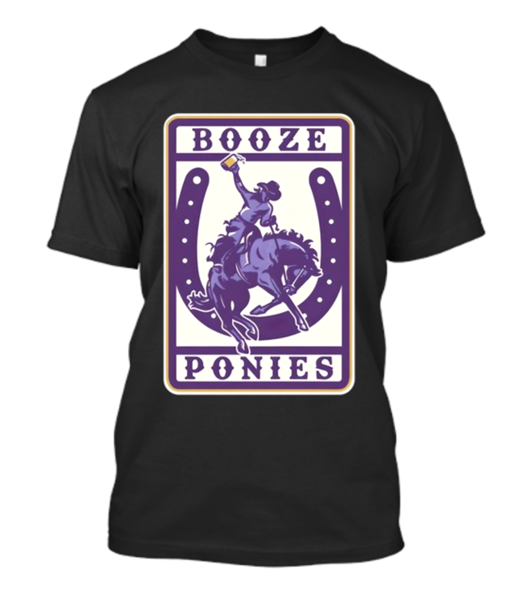 Booze Ponies Rodeo Rider With Horseshoe And Drink Cup T-Shirt