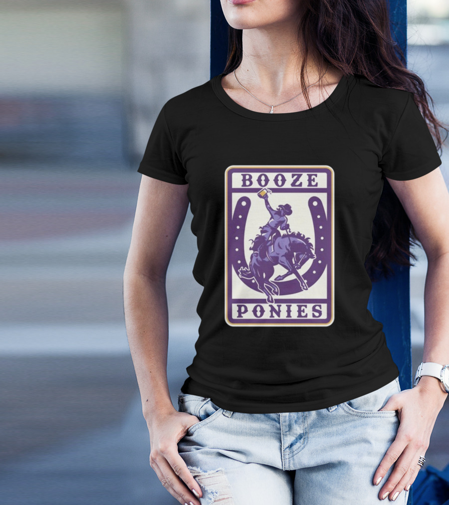 Booze Ponies Rodeo Rider With Horseshoe And Drink Cup T-Shirt