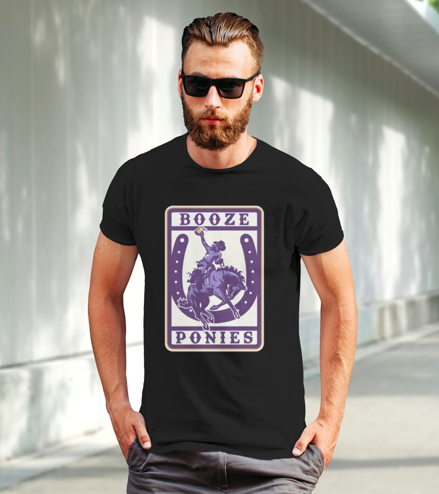 Booze Ponies Rodeo Rider With Horseshoe And Drink Cup T-Shirt