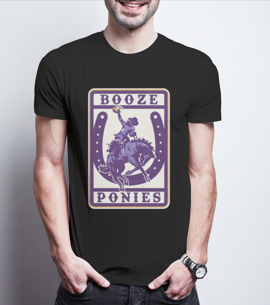 Booze Ponies Rodeo Rider With Horseshoe And Drink Cup T-Shirt