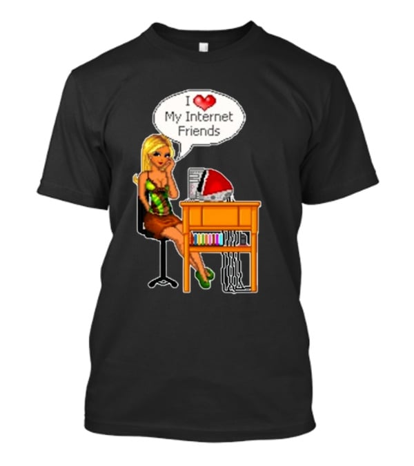 Cherrykitten I Love My Internet Friends Y2K Vintage Blonde Girl At Desk Pixel T-Shirt