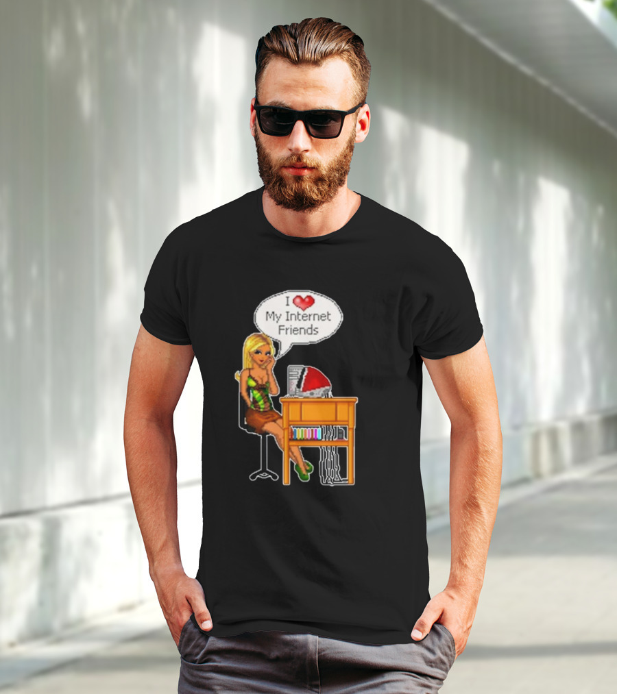 Cherrykitten I Love My Internet Friends Y2K Vintage Blonde Girl At Desk Pixel T-Shirt