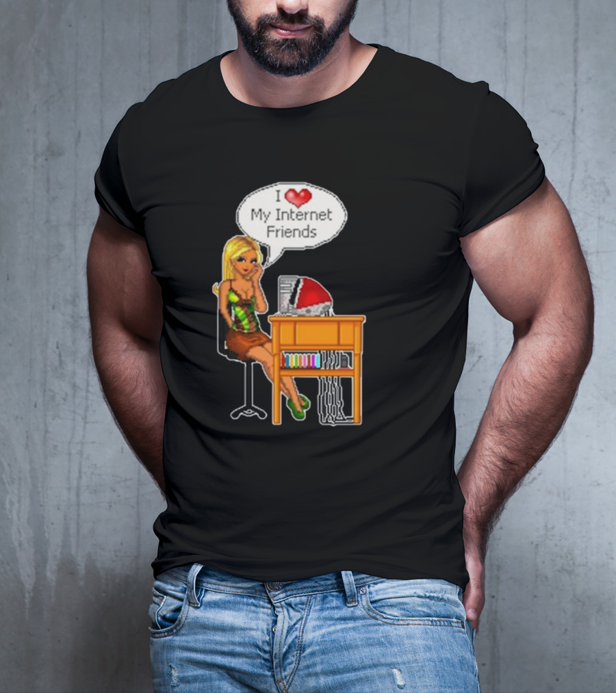 Cherrykitten I Love My Internet Friends Y2K Vintage Blonde Girl At Desk Pixel T-Shirt
