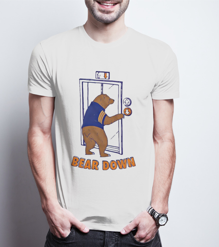 Bear Down Bear In Blue Jersey Pressing Elevator Button T-Shirt