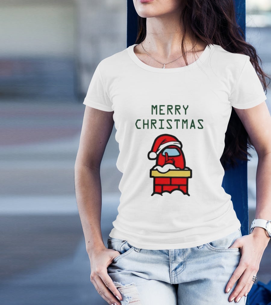 Among Us Santa Red Merry Christmas Chimney Crewmate T-Shirt