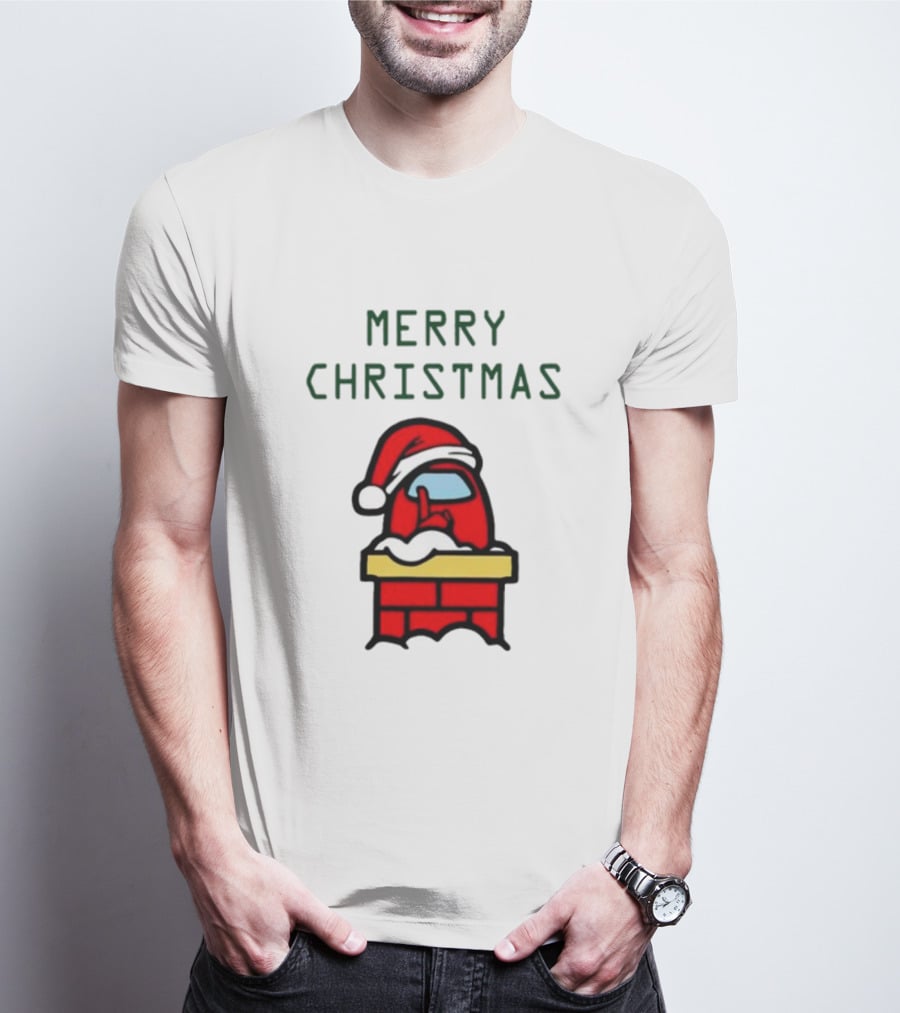Among Us Santa Red Merry Christmas Chimney Crewmate T-Shirt