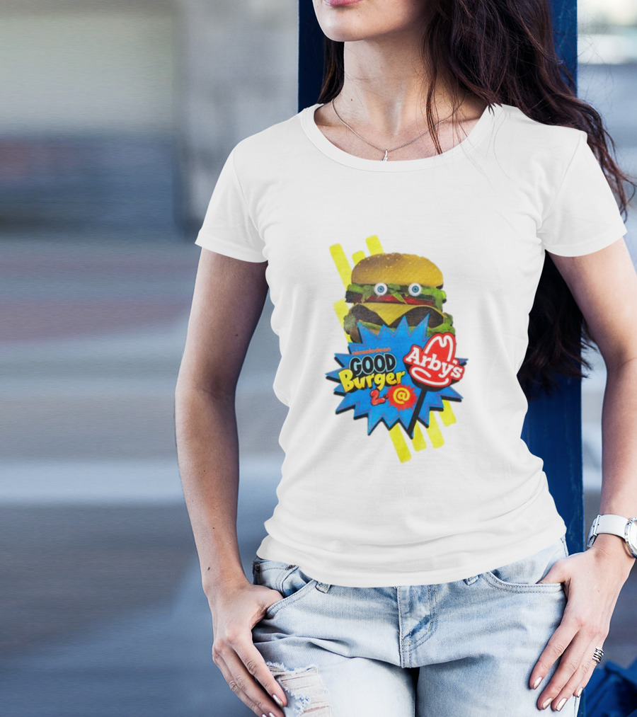 Nickelodeon Good Burger 2 Arby's Collaboration Burger With Eyeballs And Red Arby's T-Shirt