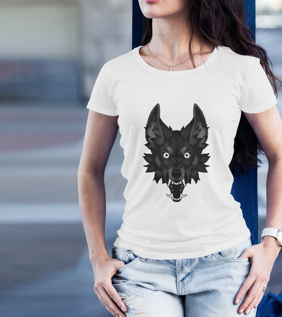 Snarling Wolf Head Monochrome T-Shirt