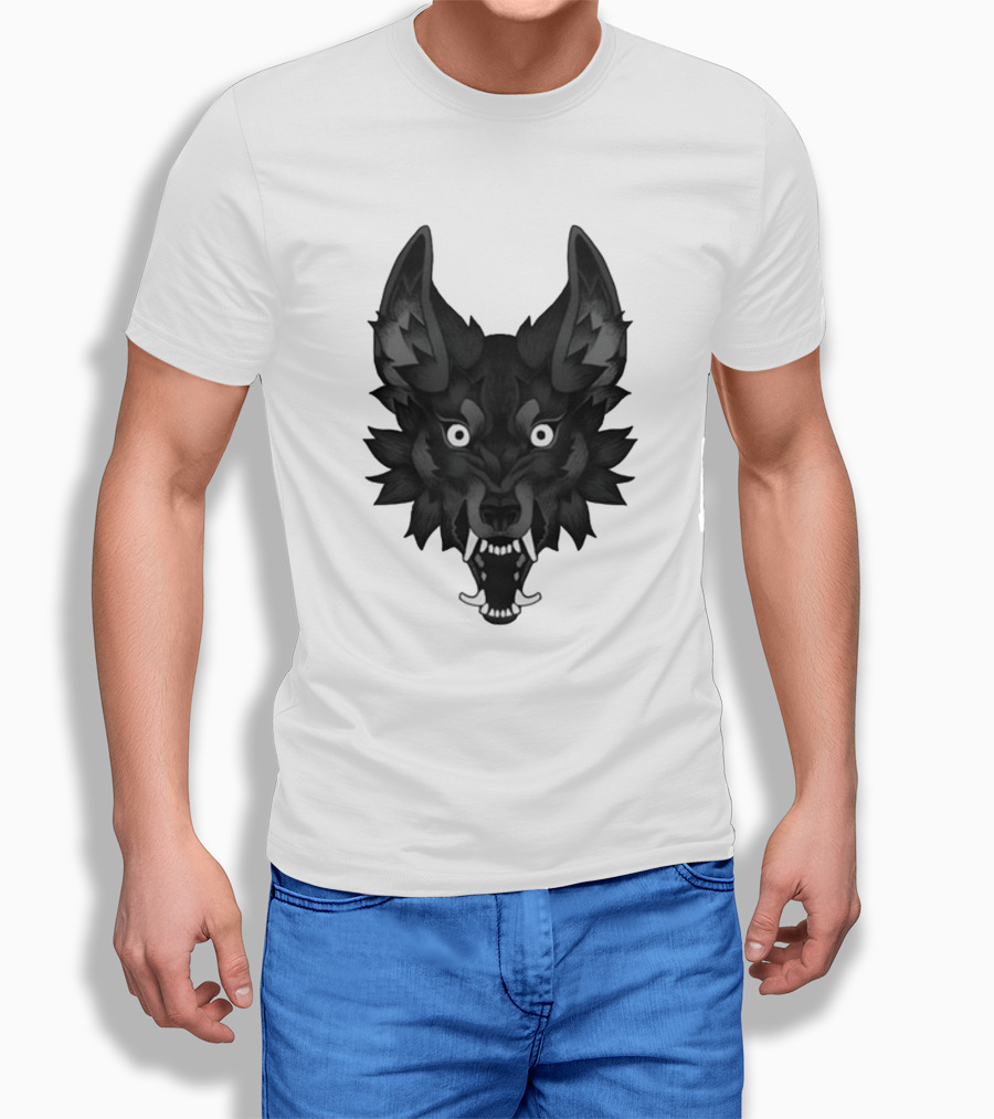 Snarling Wolf Head Monochrome T-Shirt