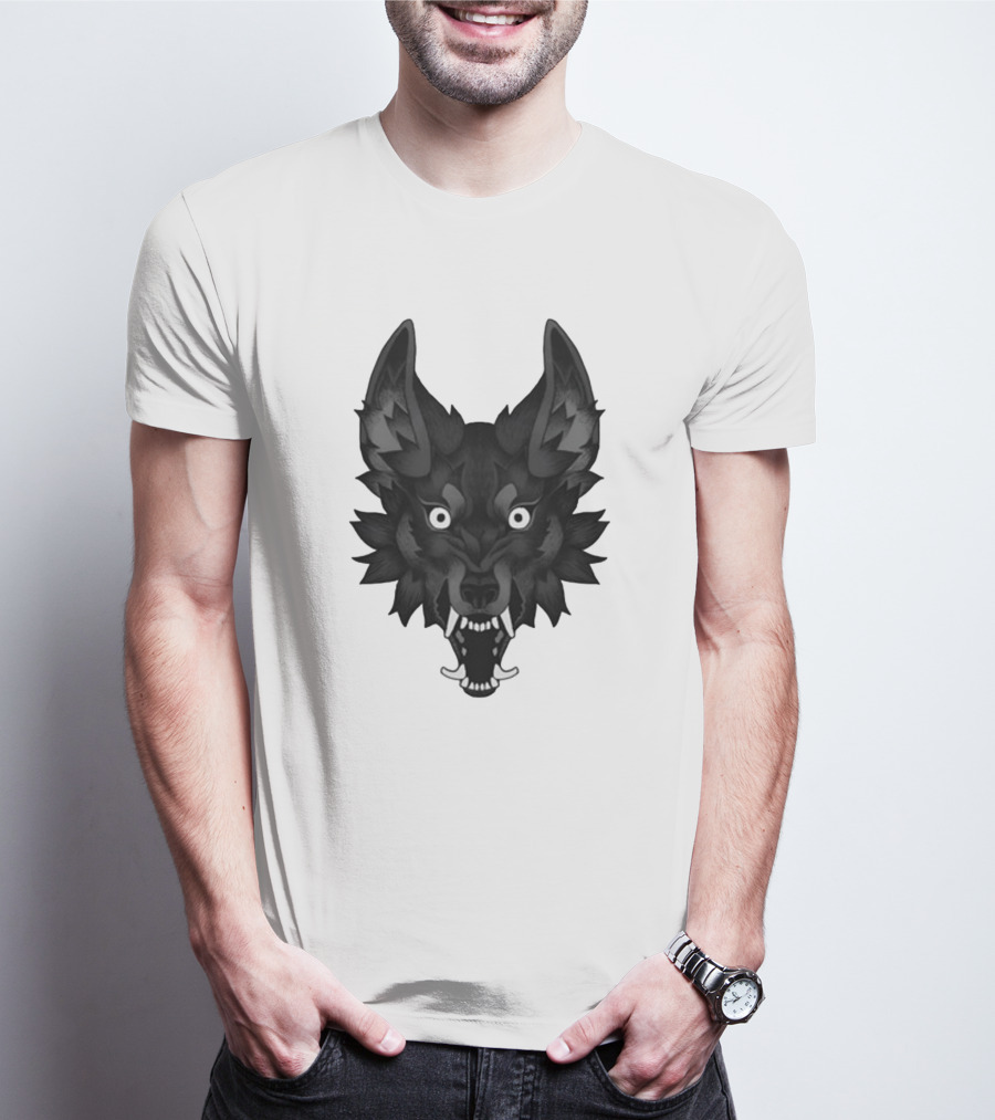 Snarling Wolf Head Monochrome T-Shirt
