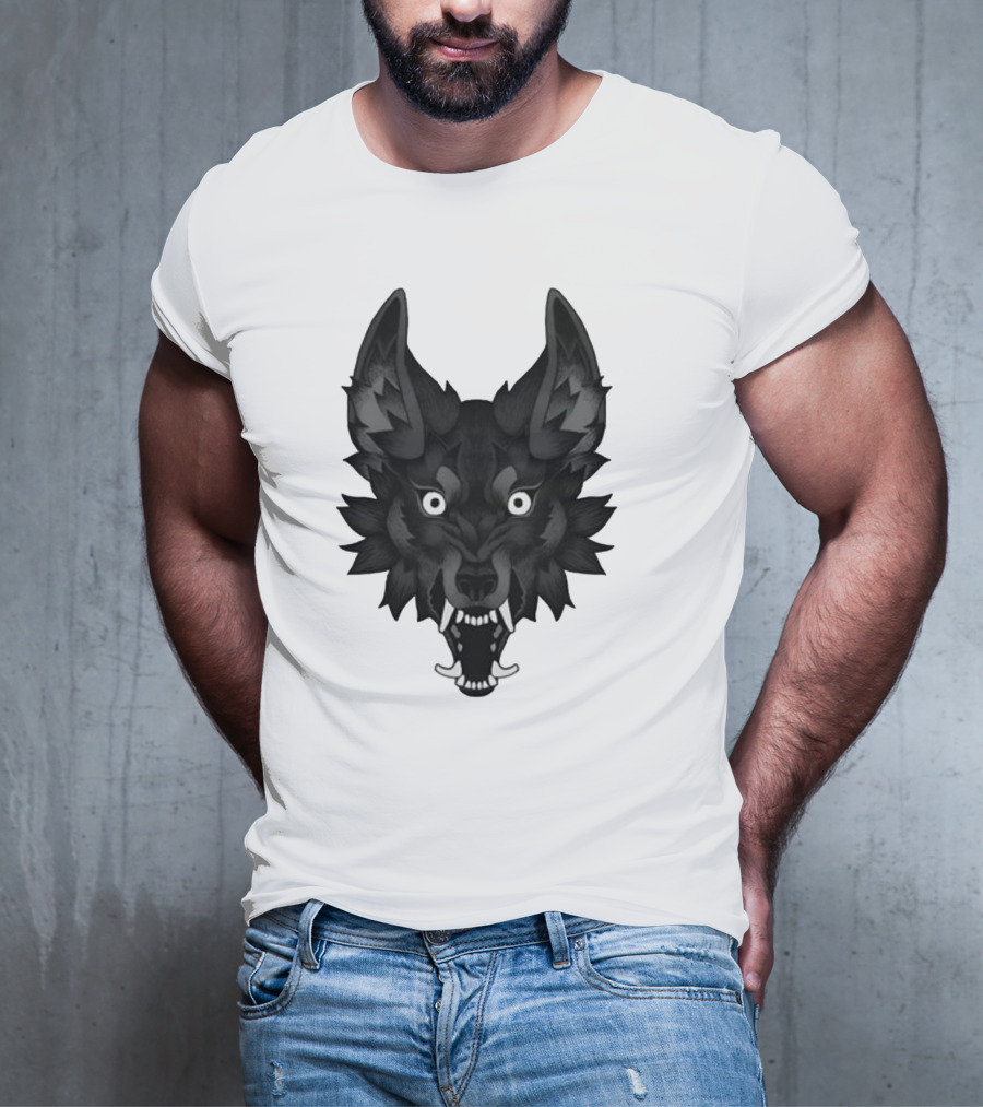 Snarling Wolf Head Monochrome T-Shirt