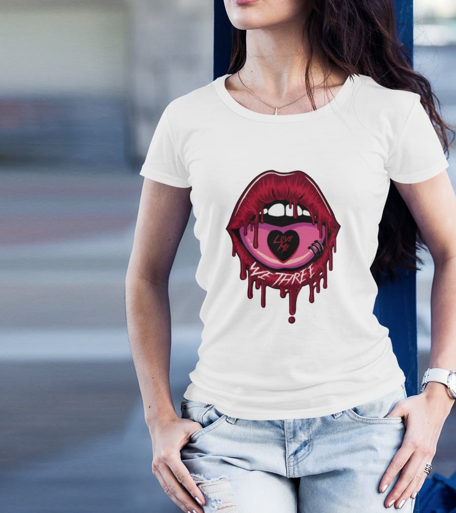 We Three Love Me Dripping Lips Heart Tattoo T-Shirt