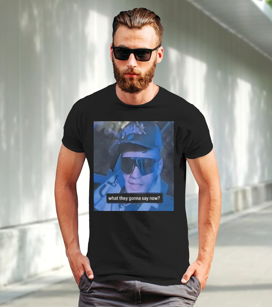 What They Gonna Say Now - Man In Sunglasses And Cap With Blue Tint T-Shirt