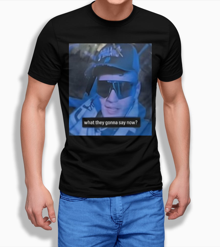 What They Gonna Say Now - Man In Sunglasses And Cap With Blue Tint T-Shirt