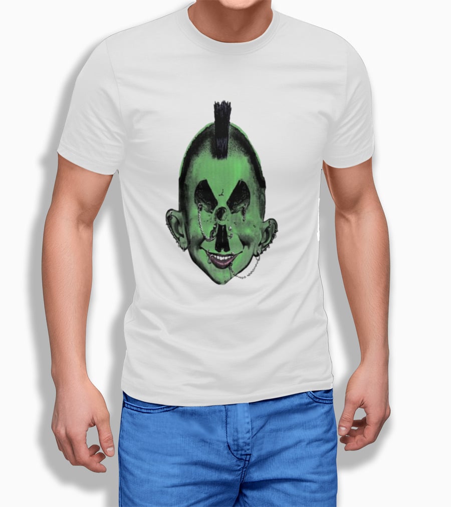 Willy Warhol Green Punk Face Mohawk Piercings T-Shirt