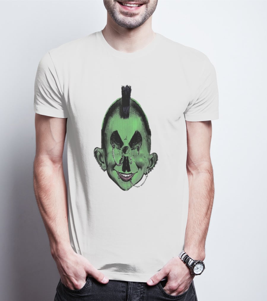 Willy Warhol Green Punk Face Mohawk Piercings T-Shirt
