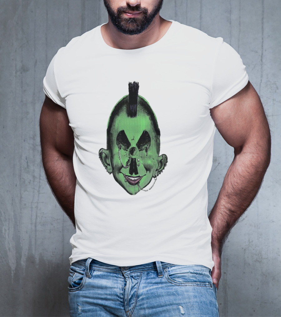 Willy Warhol Green Punk Face Mohawk Piercings T-Shirt