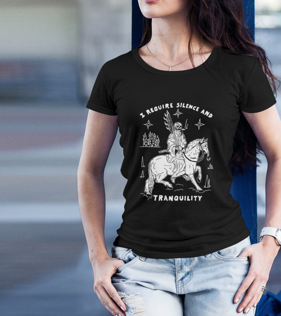 I Require Silence And Tranquility Grim Reaper On Horse With Burning Castle And Stars T-Shirt