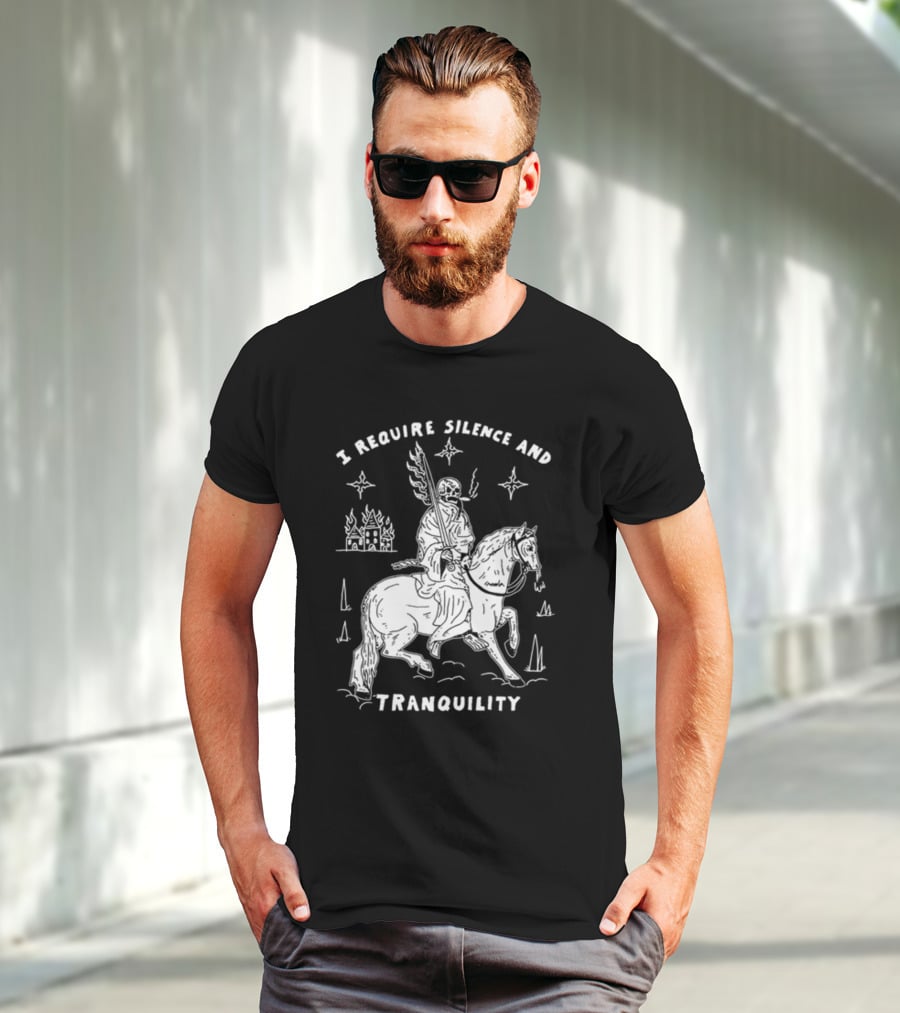 I Require Silence And Tranquility Grim Reaper On Horse With Burning Castle And Stars T-Shirt