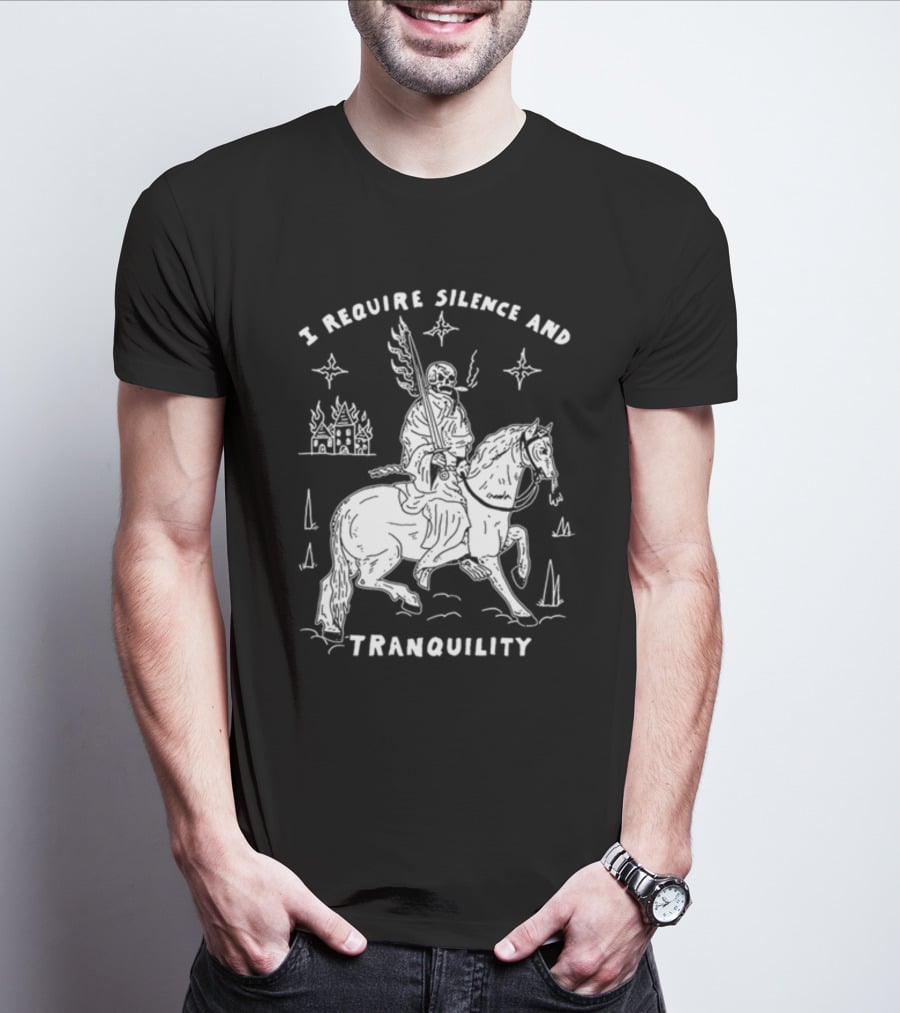 I Require Silence And Tranquility Grim Reaper On Horse With Burning Castle And Stars T-Shirt