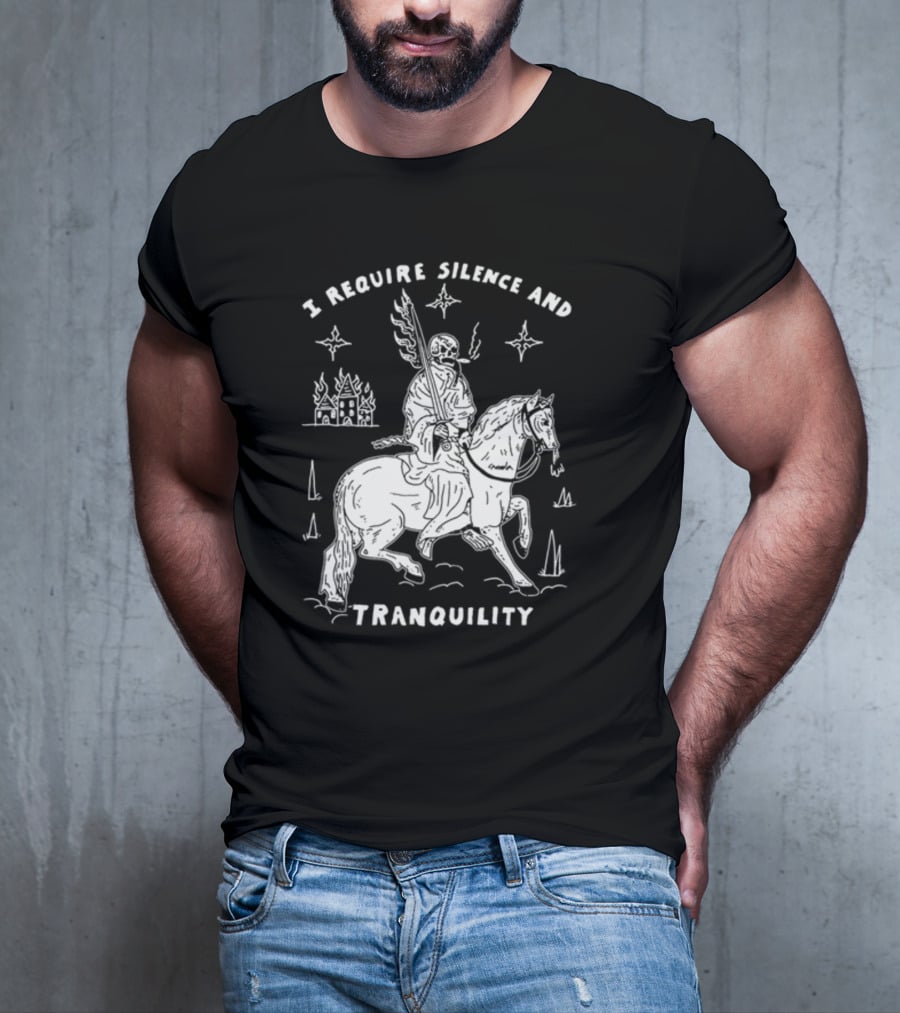 I Require Silence And Tranquility Grim Reaper On Horse With Burning Castle And Stars T-Shirt