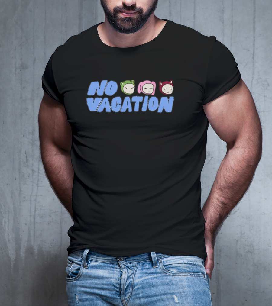 No Vacation Store Ivory No Vacation Text With Cartoon Faces T-Shirt