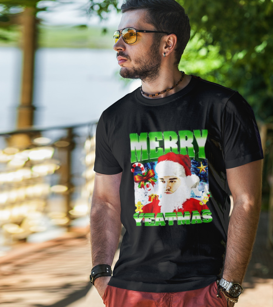 Memeabletees Merry Yeatmas Santa Claus Candy Canes And Snowflakes T-Shirt