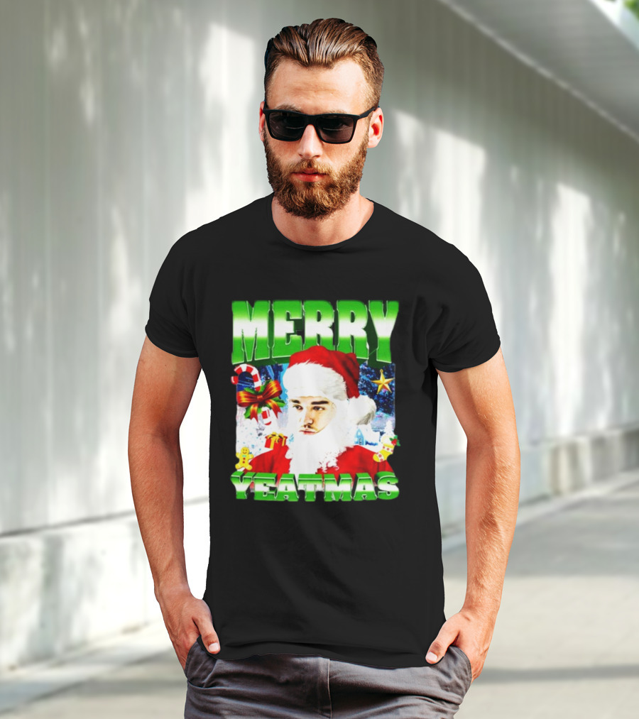 Memeabletees Merry Yeatmas Santa Claus Candy Canes And Snowflakes T-Shirt