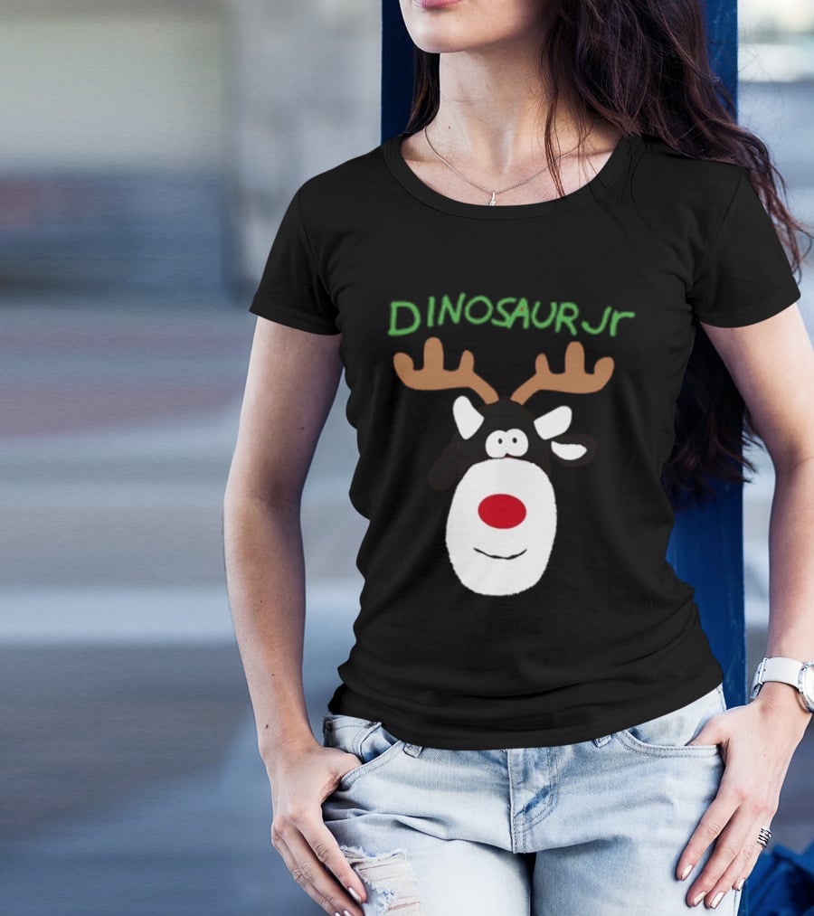 Dinosaur Jr Reindeer With Red Nose And Antlers T-Shirt