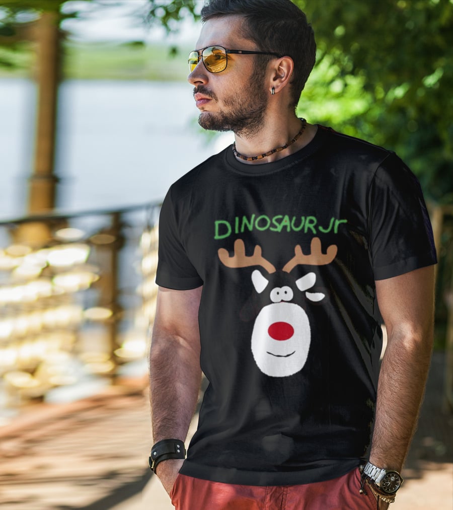 Dinosaur Jr Reindeer With Red Nose And Antlers T-Shirt