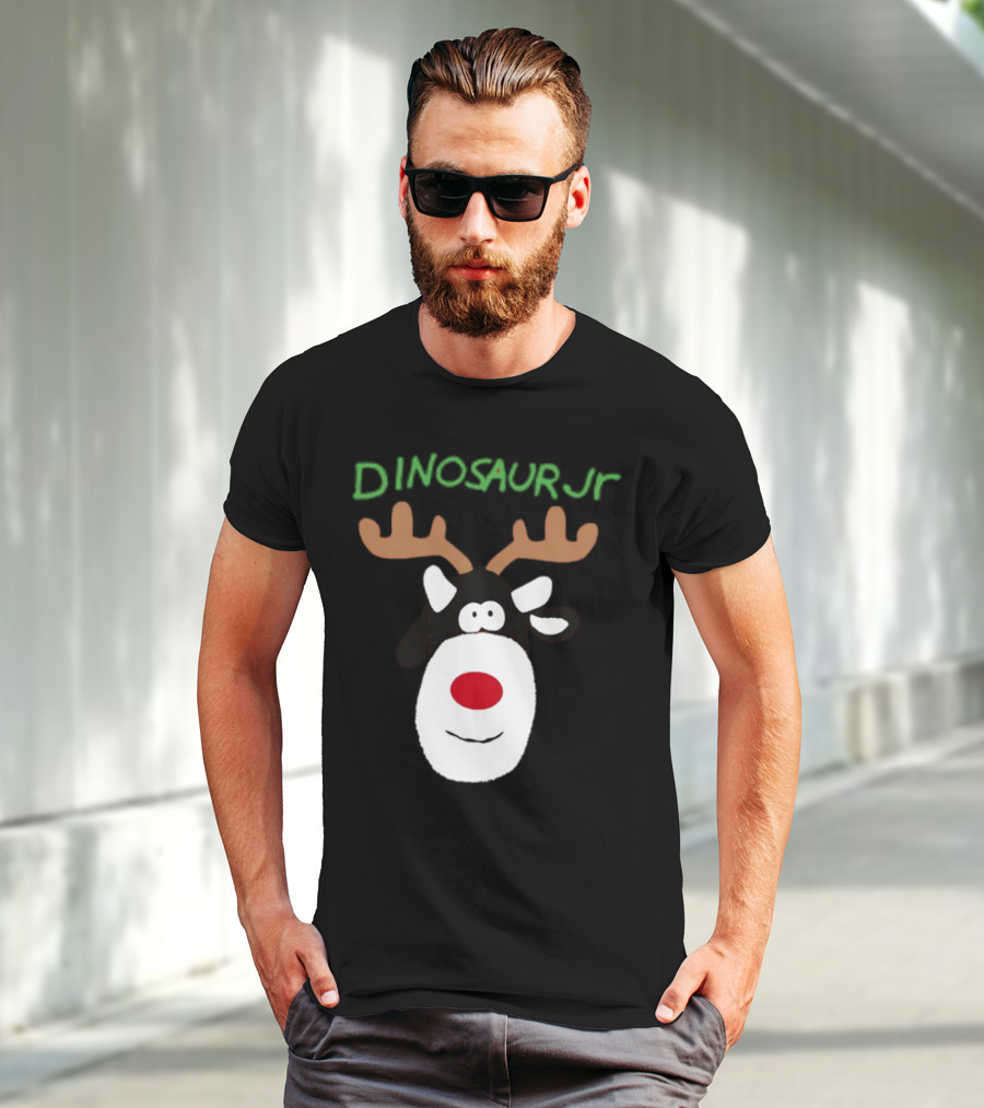 Dinosaur Jr Reindeer With Red Nose And Antlers T-Shirt