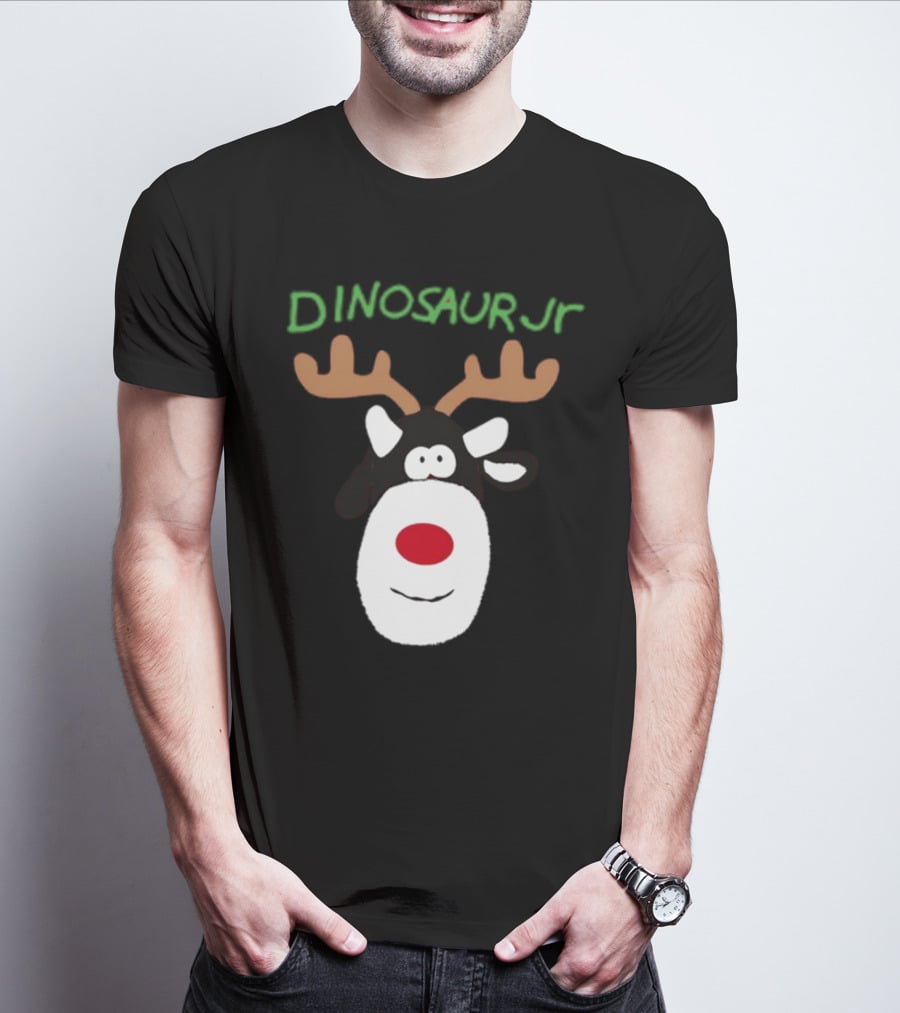 Dinosaur Jr Reindeer With Red Nose And Antlers T-Shirt