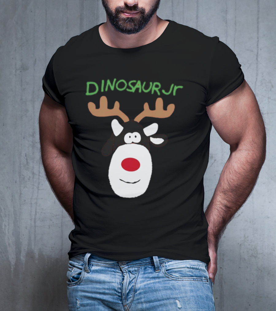 Dinosaur Jr Reindeer With Red Nose And Antlers T-Shirt
