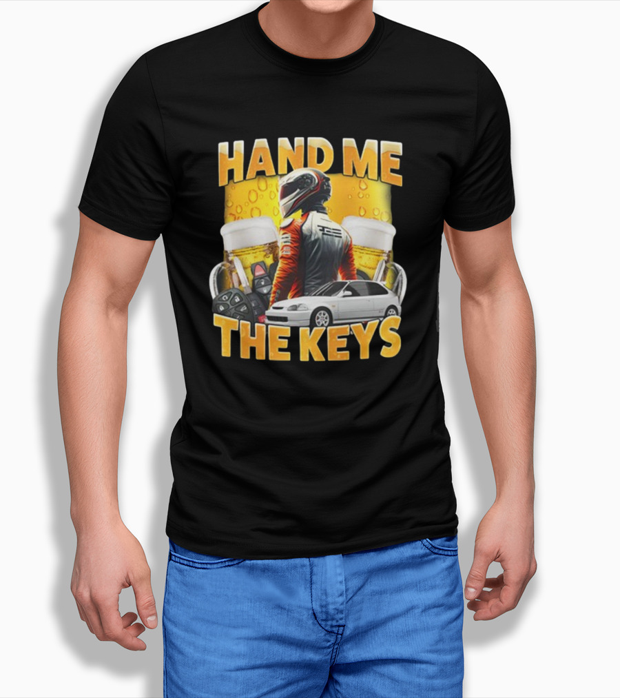 Dippytees Hand Me The Keys Racing Helmet Car Beers T-Shirt
