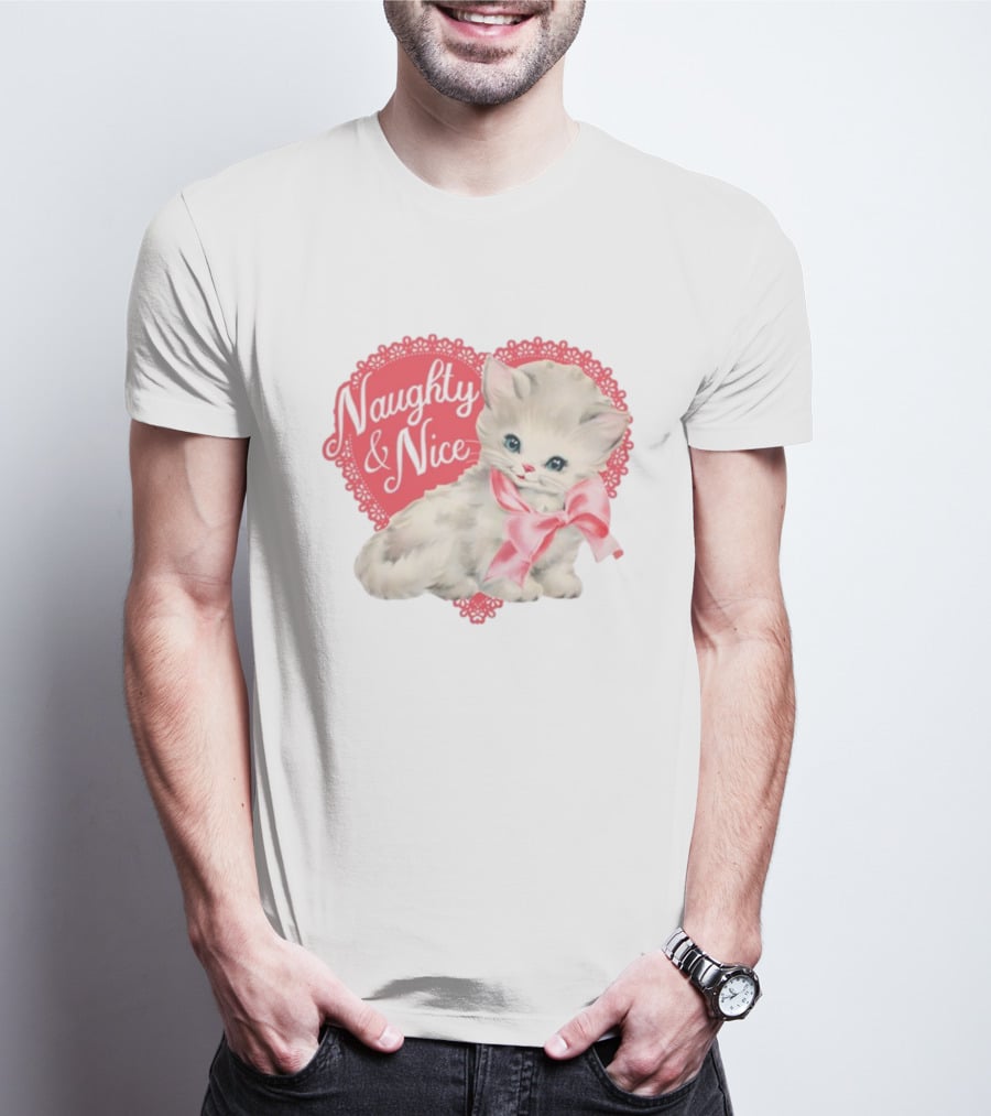 Nessa Barrett Store Naughty And Nice Kitten Heart Bow T-Shirt