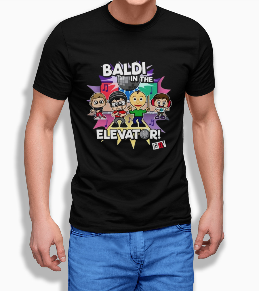 Baldi In The Elevator FGTEEV Characters With Disco Ball And Music Notes T-Shirt