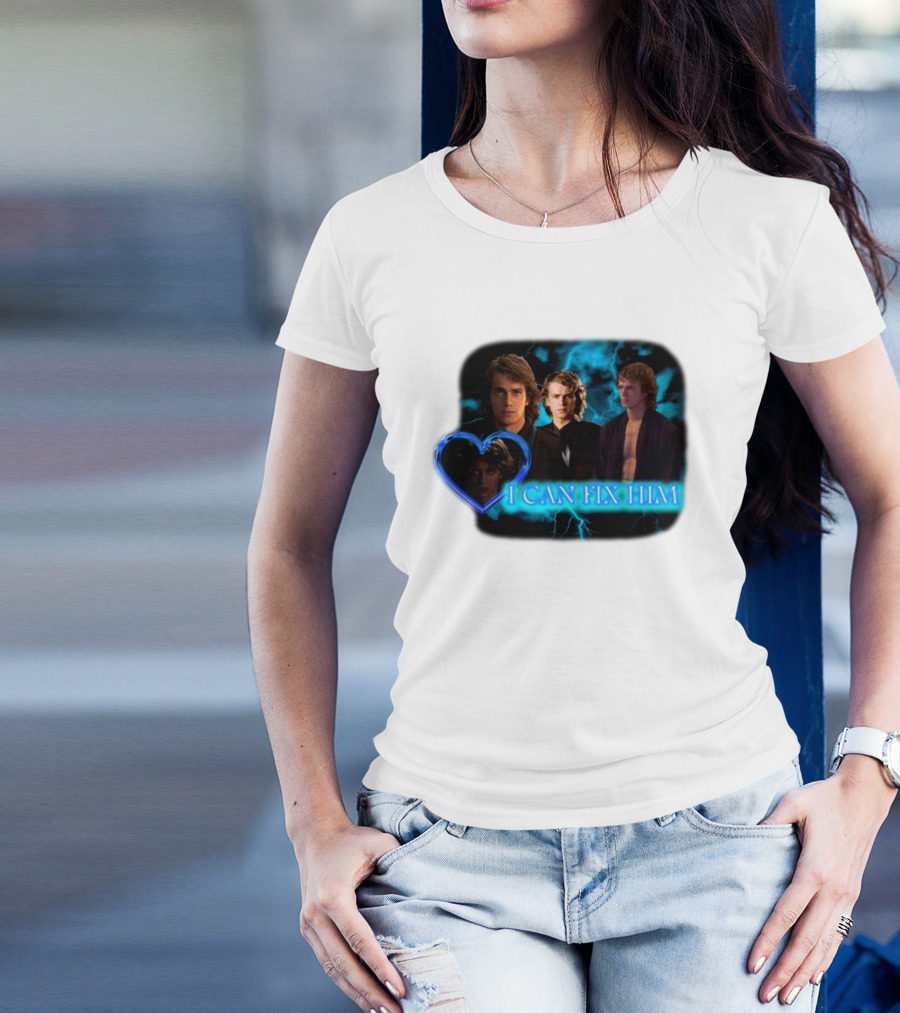 I Can Fix Him Anakin Blue Heart Lightning Background T-Shirt