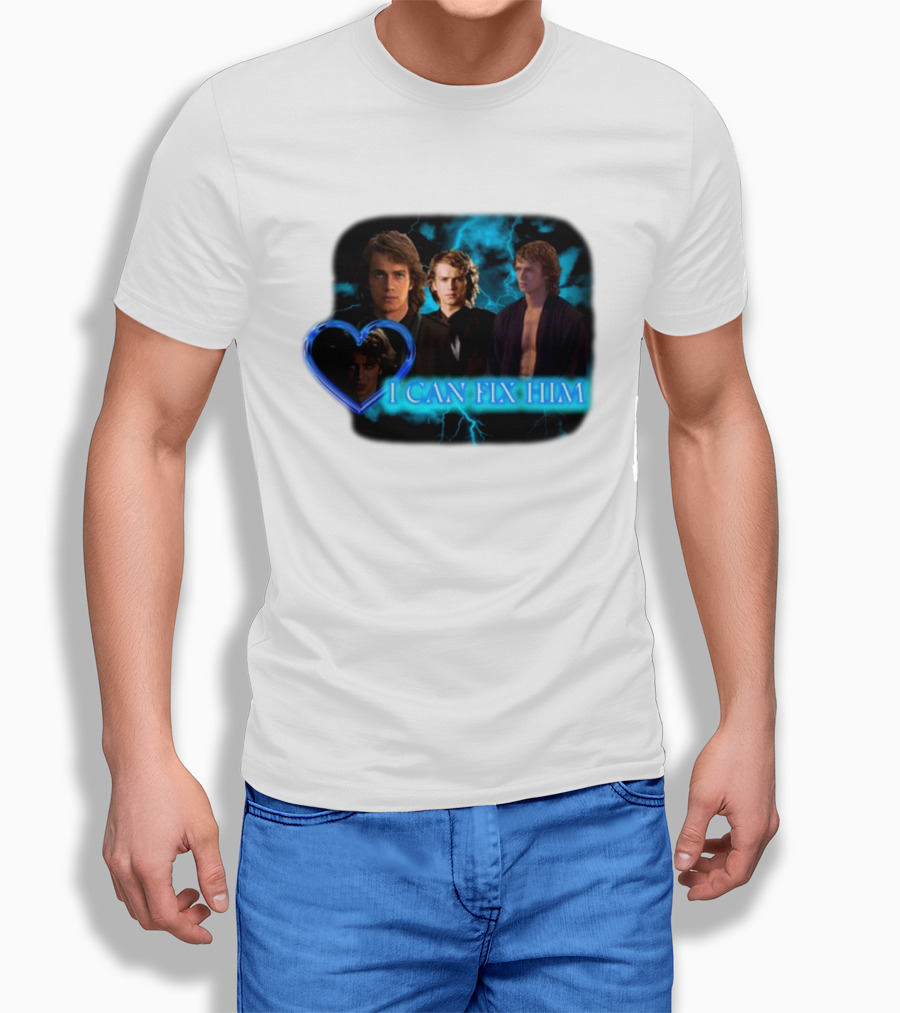 I Can Fix Him Anakin Blue Heart Lightning Background T-Shirt